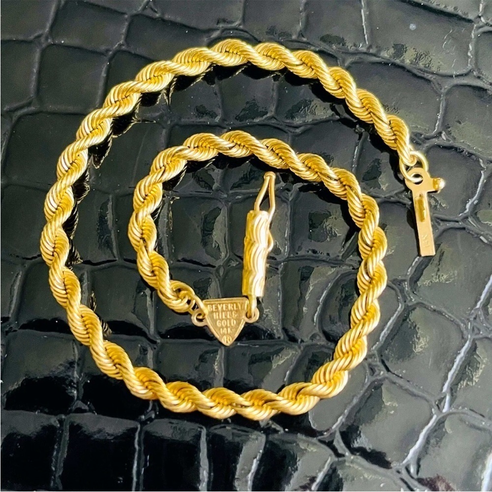BEVERLY HILLS 14K GOLD ROPE CHAIN 7” BRACELET